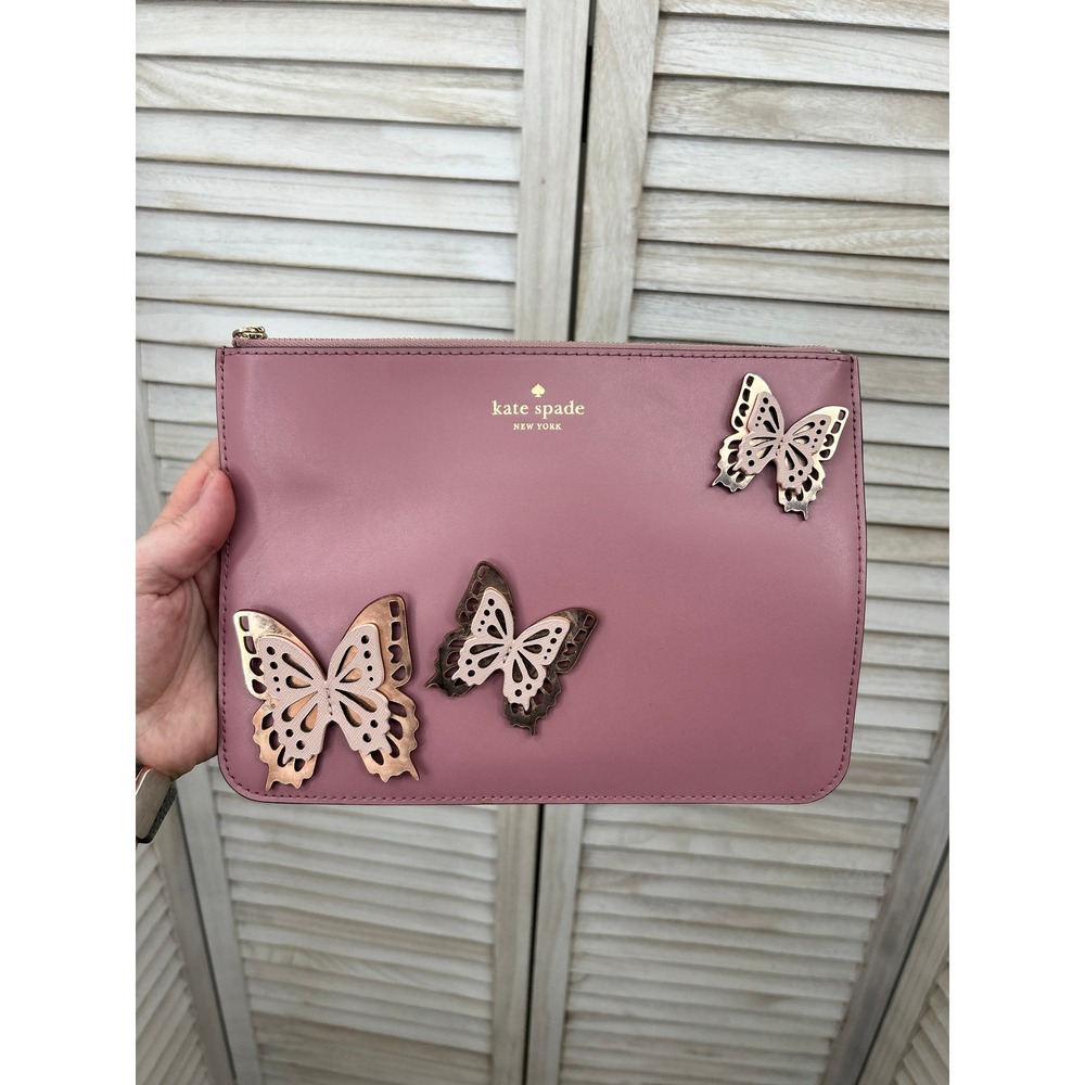 Kate Spade Little Len All The Buzz Butterfly Clutch Dusty Peony Pink Cottagecore